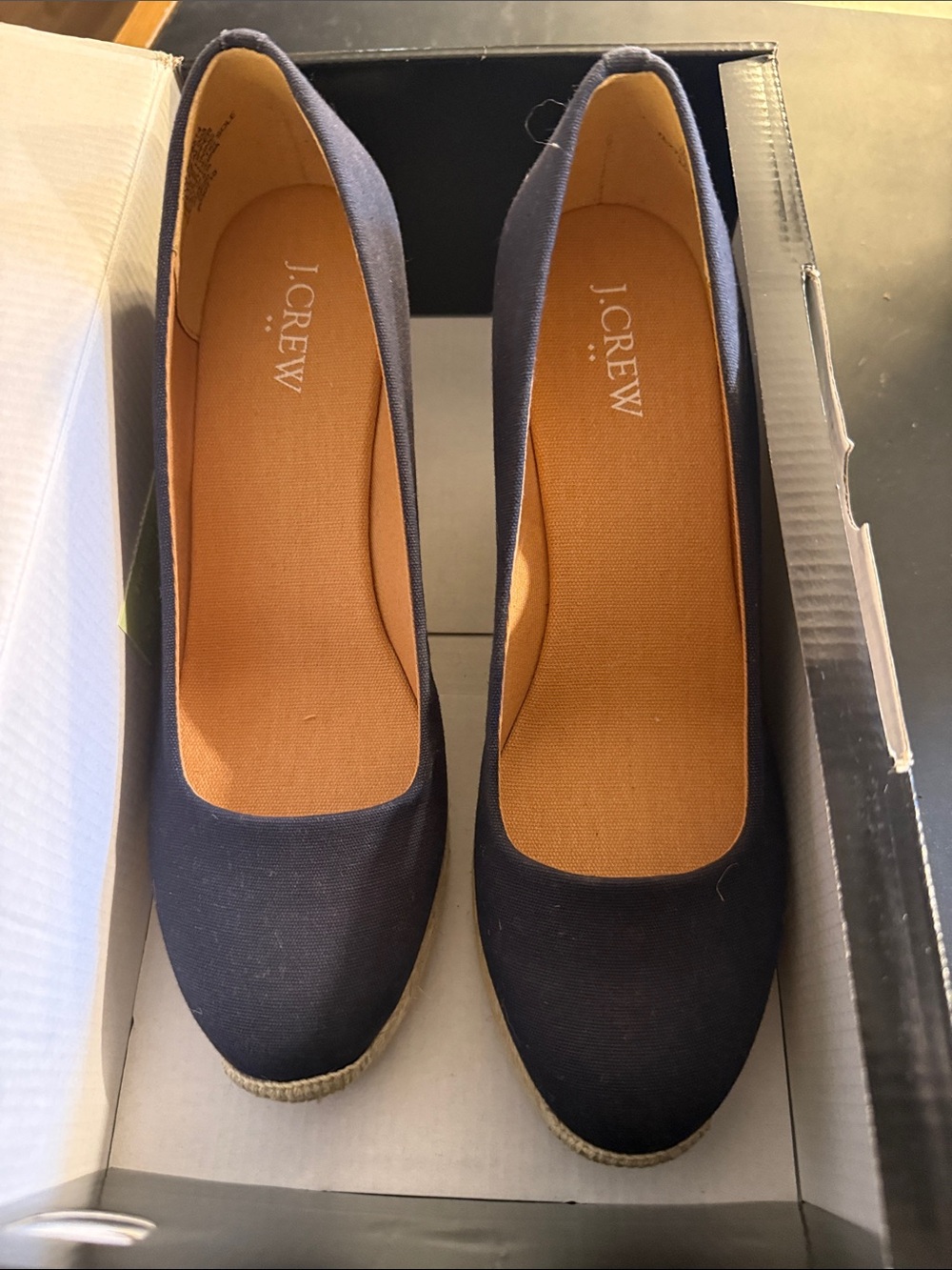 J. Crew Navy Canvas Wedge Pumps